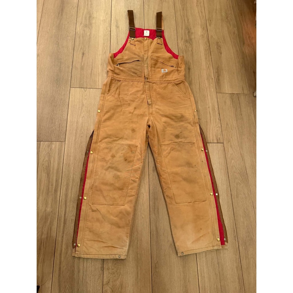 Vintage Carhartt Union Made USA Quilt Lined Duck Bib Overalls Double Knee 42x32